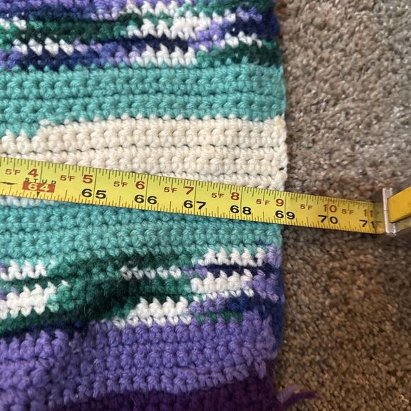 Handmade Afghan Crochet Blanket Teal Purple White 82"x 69" Southwest Aztec Queen - Picture 7 of 7